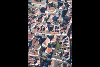Town View of the streets and houses of the residential areas in Annweiler am Trifels in the state Rhineland-Palatinate from above