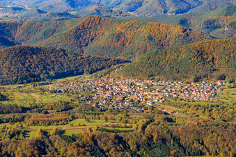 Aerial photograpy of Village in the Palatinate Forest from the east in Wernersberg in the state Rhineland-Palatinate, Germany