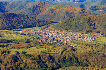 Oblique view of Village in the Palatinate Forest from the east in Wernersberg in the state Rhineland-Palatinate, Germany