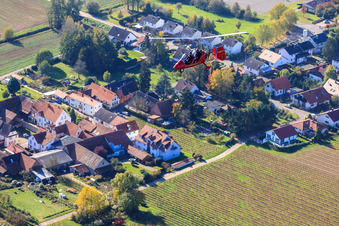 Autogyro over vineyards in Niederhorbach in the state Rhineland-Palatinate, Germany