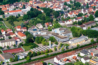 Aerial view of School building of the Ludwig-Marum-Gymnasium Pfinztal in the district Berghausen in Pfinztal in the state Baden-Wurttemberg