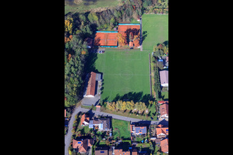Aerial view of Sports fields of Sportfreunde Germania eV in Winden in the state Rhineland-Palatinate, Germany