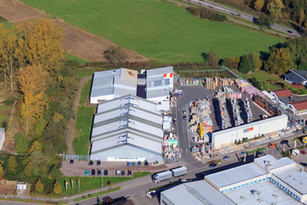 Union Building Center Hornbach Kandel in the district Minderslachen in Kandel in the state Rhineland-Palatinate, Germany from the plane