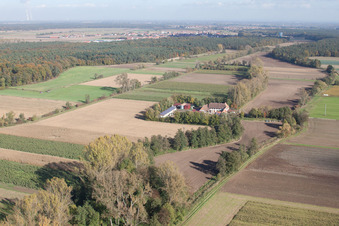 Oblique view of Leistenmühle in Erlenbach bei Kandel in the state Rhineland-Palatinate, Germany