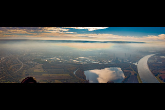 Rhine harbor behind Knielingersee in the haze in the district Knielingen in Karlsruhe in the state Baden-Wuerttemberg, Germany