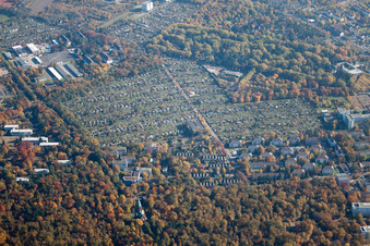 District Oststadt in Karlsruhe in the state Baden-Wuerttemberg, Germany viewn from the air
