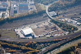 Aerial photograpy of Wofahrtsweierer Straße, Emons Spedition GmbH in the district Oststadt in Karlsruhe in the state Baden-Wuerttemberg, Germany