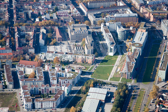 Bird's eye view of Kriegsstraße East in the district Südstadt in Karlsruhe in the state Baden-Wuerttemberg, Germany
