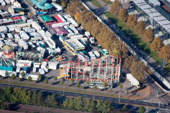 Aerial view of Mann Mobilia on Durlacher Allee in the district Oststadt in Karlsruhe in the state Baden-Wuerttemberg, Germany