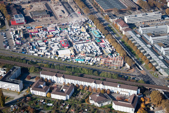 Aerial photograpy of Measuring station in the district Oststadt in Karlsruhe in the state Baden-Wuerttemberg, Germany