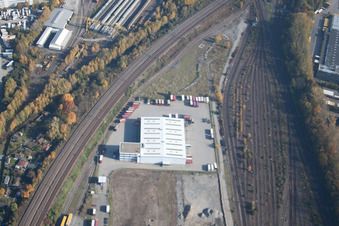 Aerial photograpy of Emons Forwarding in the district Oststadt in Karlsruhe in the state Baden-Wuerttemberg, Germany
