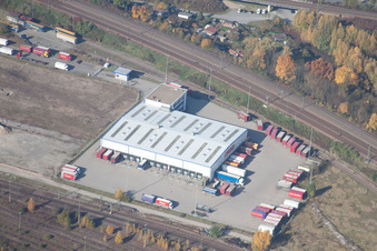 Wofahrtsweierer Straße, Emons Spedition GmbH in the district Oststadt in Karlsruhe in the state Baden-Wuerttemberg, Germany from the plane