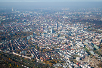 From the southeast in the district Innenstadt-West in Karlsruhe in the state Baden-Wuerttemberg, Germany