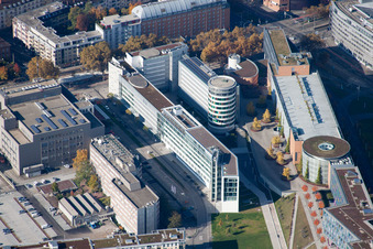 Kriegsstraße East in the district Südstadt in Karlsruhe in the state Baden-Wuerttemberg, Germany from the drone perspective