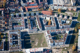 Kriegsstraße East in the district Südstadt in Karlsruhe in the state Baden-Wuerttemberg, Germany seen from a drone