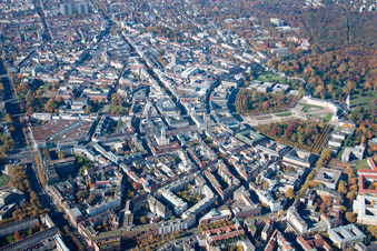 Aerial view of Karlsruhe Palace in the center of the circle in the district Innenstadt-Ost in Karlsruhe in the state Baden-Wuerttemberg, Germany