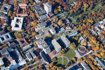 KIT University in the district Innenstadt-Ost in Karlsruhe in the state Baden-Wuerttemberg, Germany from above