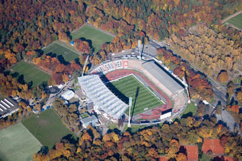 Aerial view of KSC Stadium in Karlsruhe's Hardtwald in the district Innenstadt-Ost in Karlsruhe in the state Baden-Wuerttemberg, Germany