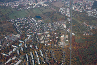 District Neureut in Karlsruhe in the state Baden-Wuerttemberg, Germany from the drone perspective
