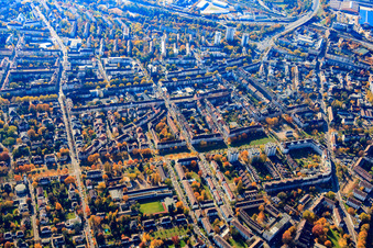 Aerial view of Seldeneckstr in the district Mühlburg in Karlsruhe in the state Baden-Wuerttemberg, Germany