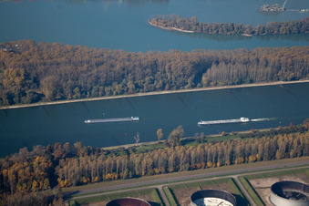 Rhine at Karlsruhe in the district Knielingen in Karlsruhe in the state Baden-Wuerttemberg, Germany