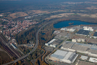 Aerial view of From the east in Wörth am Rhein in the state Rhineland-Palatinate, Germany