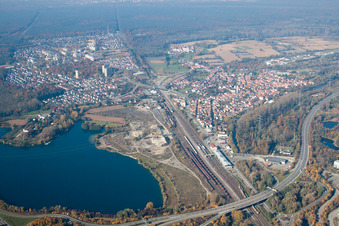 Aerial photograpy of From the east in Wörth am Rhein in the state Rhineland-Palatinate, Germany