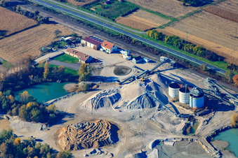 Aerial view of HBM Hagenbacher Bau Mineralstoffe GmbH&Co.KG in Hagenbach in the state Rhineland-Palatinate, Germany