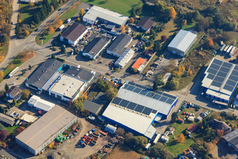 Industrial area Industriestraße with AG AUTOMOBILE VEHICLE PREPARATION - TIRE SERVICE - VEHICLE PURCHASE STATION - CAR DEALERSHIP - REGISTRATION SERVICE in Hagenbach in the state Rhineland-Palatinate, Germany