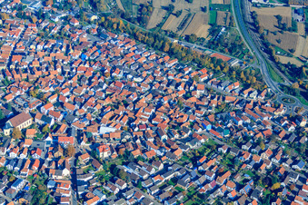 Aerial view of Bahnhofstr in Hagenbach in the state Rhineland-Palatinate, Germany
