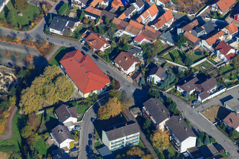 Aerial view of Municipal Kindergarten Regenbogen in Hagenbach in the state Rhineland-Palatinate, Germany