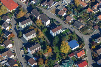 Bird's eye view of Konrad Adenauer Ring in Hagenbach in the state Rhineland-Palatinate, Germany