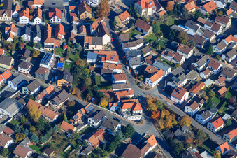 Aerial view of Raiffeisenstraße x Konrad-Adenauer-Ring in Hagenbach in the state Rhineland-Palatinate, Germany