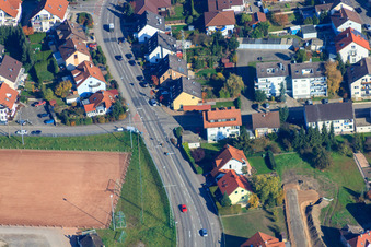 Aerial view of Hard court of SV Hagenbach on Scharfeneckstraße in Hagenbach in the state Rhineland-Palatinate, Germany