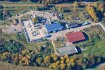 Aerial view of Palatinum Landscape and Garden Design at the former sawmill in Hagenbach in the state Rhineland-Palatinate, Germany