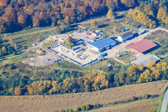 Oblique view of Palatinum Landscape and Garden Design at the former sawmill in Hagenbach in the state Rhineland-Palatinate, Germany