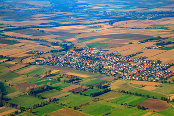 Aerial view of Village view from the southeast in Minfeld in the state Rhineland-Palatinate, Germany
