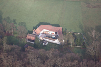 Aerial view of Herrenmühle in the district Minderslachen in Kandel in the state Rhineland-Palatinate, Germany