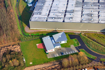 Aerial view of Evangelical Christ Community in the district Minderslachen in Kandel in the state Rhineland-Palatinate, Germany