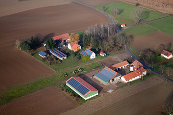 District Deutschhof in Kapellen-Drusweiler in the state Rhineland-Palatinate, Germany from the plane