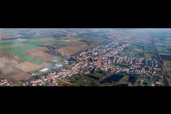 Panoramic perspective Town View of the streets and houses of the residential areas in Steinfeld in the state Rhineland-Palatinate, Germany