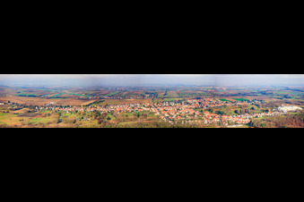 Aerial view of Panorama of the village view in the district Schaidt in Wörth am Rhein in the state Rhineland-Palatinate, Germany