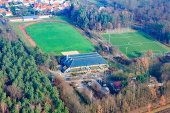 Aerial view of TUS Stadium Schaidt in the district Schaidt in Wörth am Rhein in the state Rhineland-Palatinate, Germany