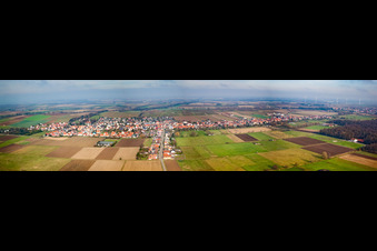Aerial view of Panorama of the village view from the south in Freckenfeld in the state Rhineland-Palatinate, Germany