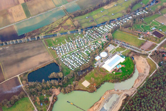 Aerial view of Campsite, steamed dumpling and indoor pool in Rülzheim in the state Rhineland-Palatinate, Germany