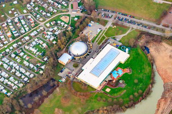 Aerial photograpy of Campsite, steamed dumpling and indoor pool in Rülzheim in the state Rhineland-Palatinate, Germany