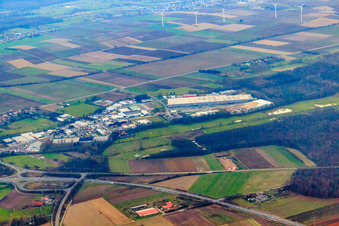Aerial view of Horst industrial area in the district Minderslachen in Kandel in the state Rhineland-Palatinate, Germany