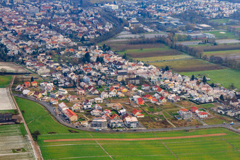 Aerial view of New development area Am Höhenweg in snow in Kandel in the state Rhineland-Palatinate, Germany