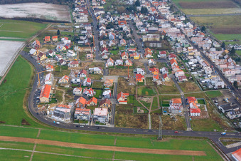 Aerial photograpy of New development area Am Höhenweg in snow in Kandel in the state Rhineland-Palatinate, Germany