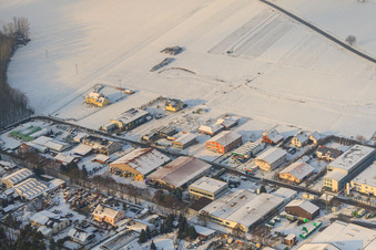 Gereut industrial estate in winter with snow in Hatzenbühl in the state Rhineland-Palatinate, Germany
